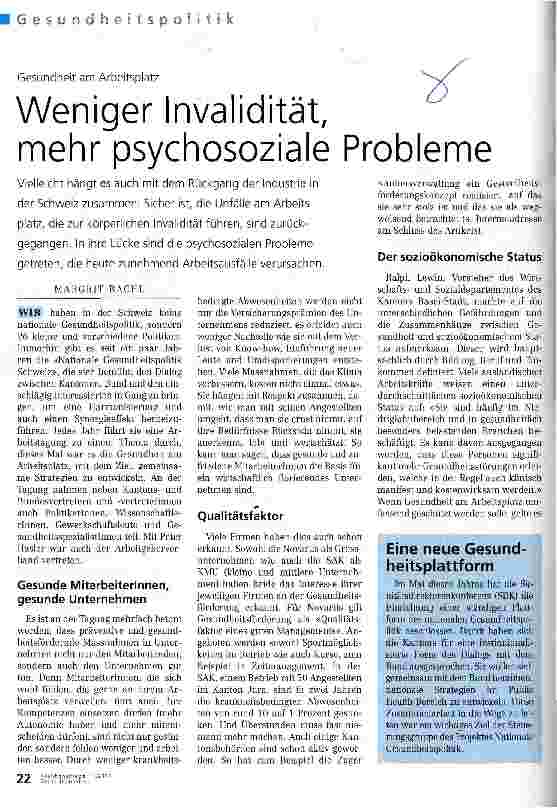 Vorschauseite 1: Weniger Invalidität, mehr psychosoziale Probleme