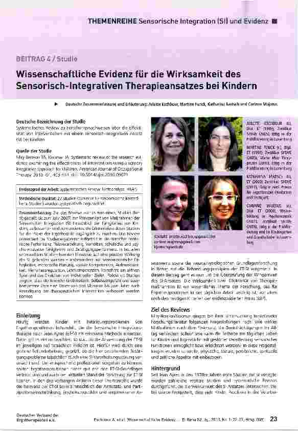 Vorschauseite 1: Wissenschaftliche Evidenz für die Wirksamkeit des Sensorisch-Integrativen Therapieansatzes bei Kindern