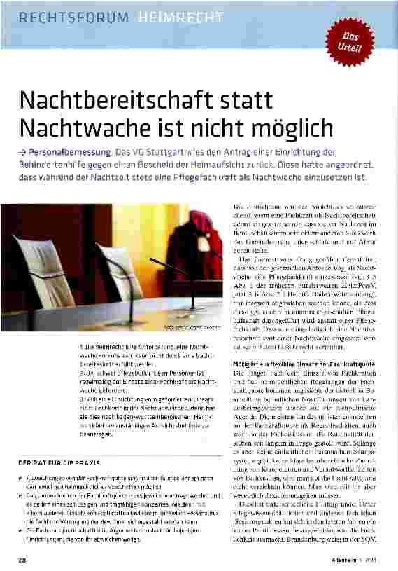 Vorschauseite 1: Nachtbereitschaft statt Nachtwache ist nicht möglich
