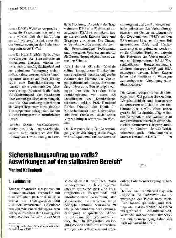 Vorschauseite 1: Sicherstellungsauftrag quo vadis? Auswirkungen auf den stationären Bereich