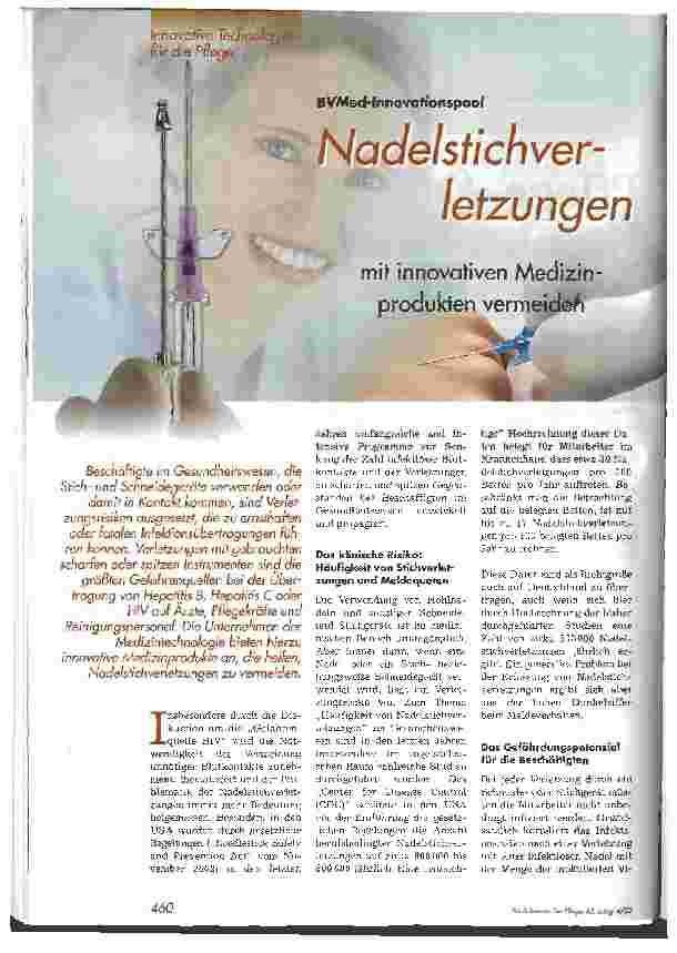 Vorschauseite 1: Nadelstichverletzungen mit innovativen Medizinprodukten vermeiden BVM-Innovationspool