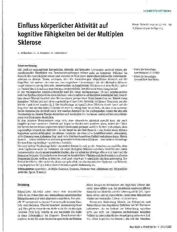 Vorschauseite 1: Einfluss körperlicher Aktivität auf kognitive Fähigkeiten bei der Multiplen Sklerose
