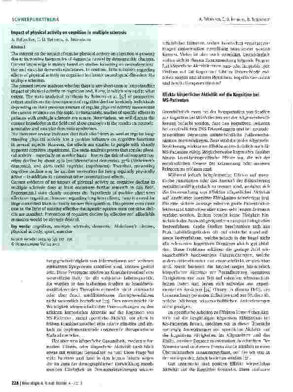 Vorschauseite 2: Einfluss körperlicher Aktivität auf kognitive Fähigkeiten bei der Multiplen Sklerose