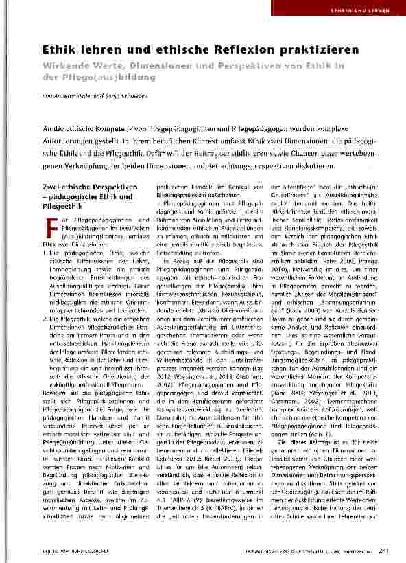 Vorschauseite 1: Ethik lehren und ethische Reflexion praktizieren