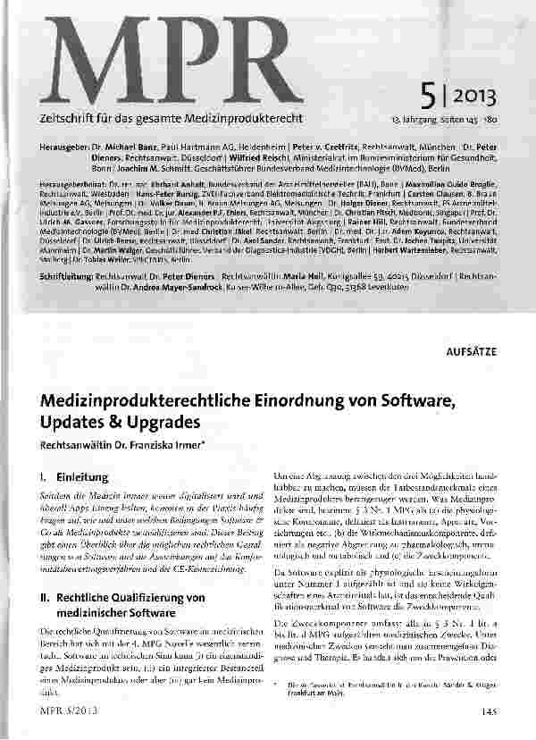 Vorschauseite 1: Medizinprodukterechtliche Einordnung von Software, Updates & Upgrades
