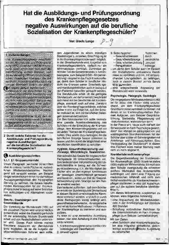 Vorschauseite 1: Hat d. Ausbildung u.Prüfungsordnung des Krankenpflegegesetzes negative Auswirkungen auf d.berufliche Sozialisierung der Krankenpflegerschüler