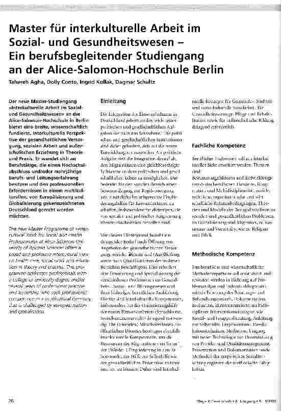 Vorschauseite 1: Master für interkulturelle Arbeit im Sozialund Gesundheitswesen - Ein berufsbegleitender Studiengang an der Alice-Salomon-Hochschule Berlin