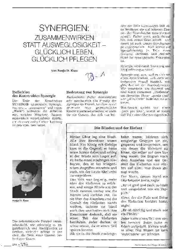 Vorschauseite 1: Synergien: Zusammenwirken statt Ausweglosigkeit - glücklich leben, glücklich pflegen