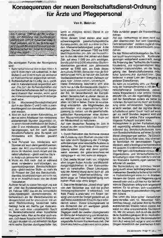 Vorschauseite 1: Konsequenzen der neuen Bereitschaftsdienst-Ordnung für Ärzte und Pflegepersonal