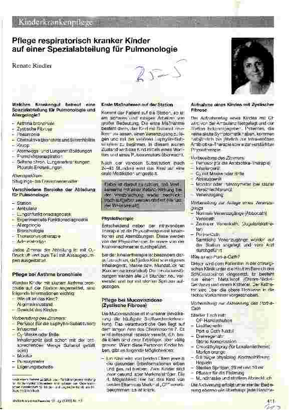 Vorschauseite 1: Pflege respiratorisch kranker Kinder auf einer Spezialabteilung für Pulmonologie
