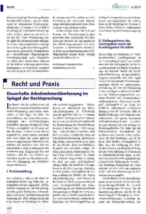 Vorschauseite 1: Dauerhafte Arbeitnehmerüberlassung im Spiegel der Rechtsprechung