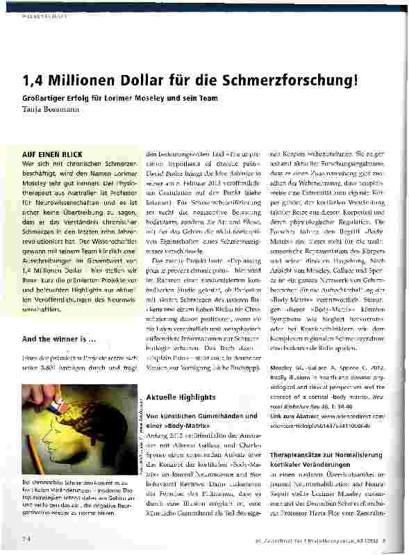 Vorschauseite 1: 1, 4 Millionen Dollar für die Schmerzforschung!
