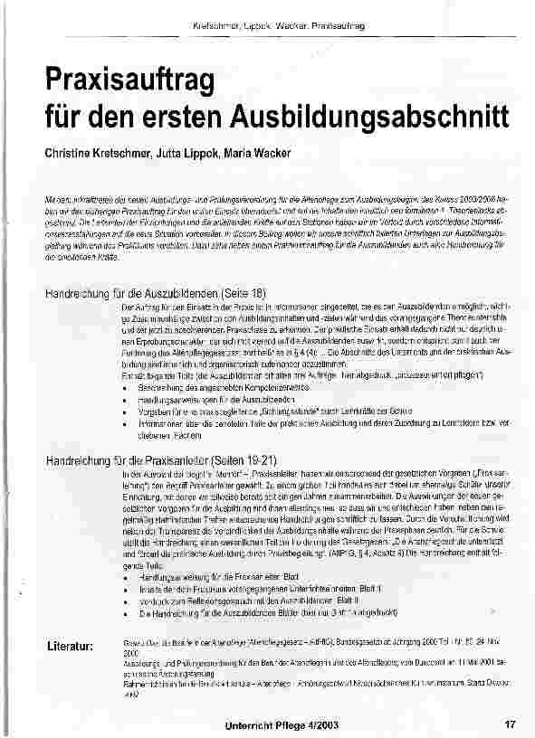 Vorschauseite 1: Praxisauftrag für den ersten Ausbildungsabschnitt