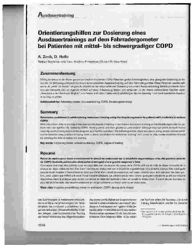 Vorschauseite 1: Orientierungshilfen zur Dosierung eines Ausdauertrainings auf dem Fahrradergometer bei Patienten mit mittelbis wergradiger COPD