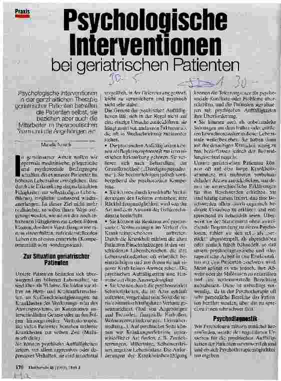 Vorschauseite 1: Psychologische Interventionen bei geriatrischen Patienten