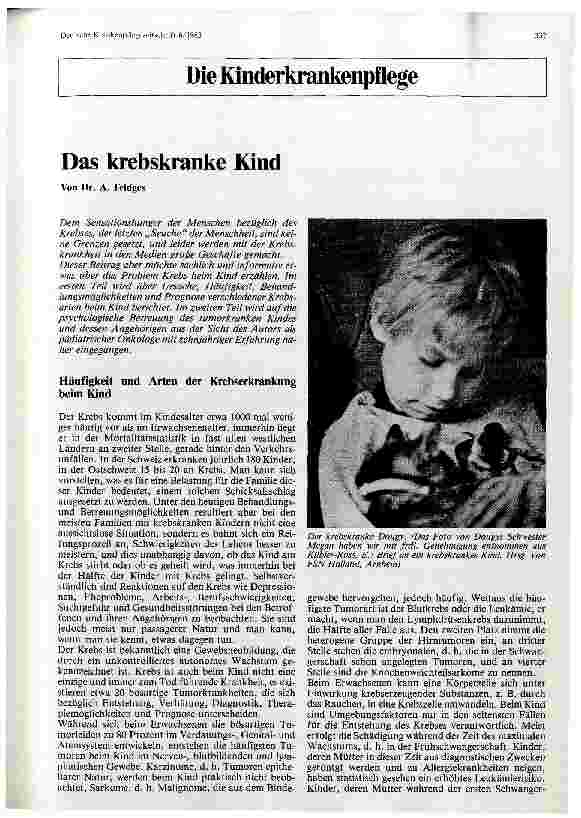 Vorschauseite 1: Das krebskranke Kinde Die Kinderkrankenpflege