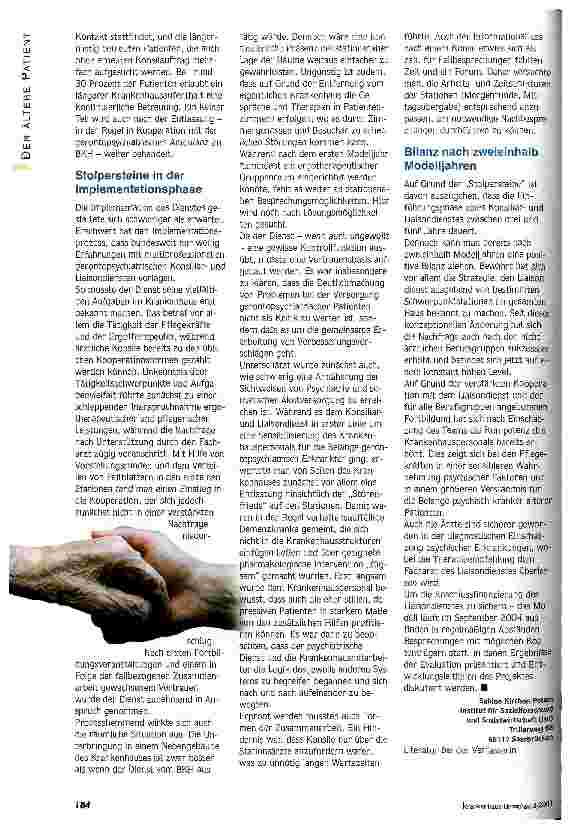 Vorschauseite 3: Liaisonmodell: Unterstützung durch Profis Modellprojekt zur Verbesserung der Versorgung gerontopsychiatrisch Erkrankter im Allgemeinkrankenhaus