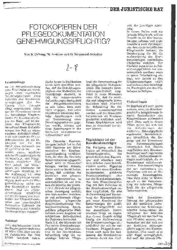 Vorschauseite 1: Fotokopieren der Pflegedokumentation genehmigungspflichtig? Der juristische Rat