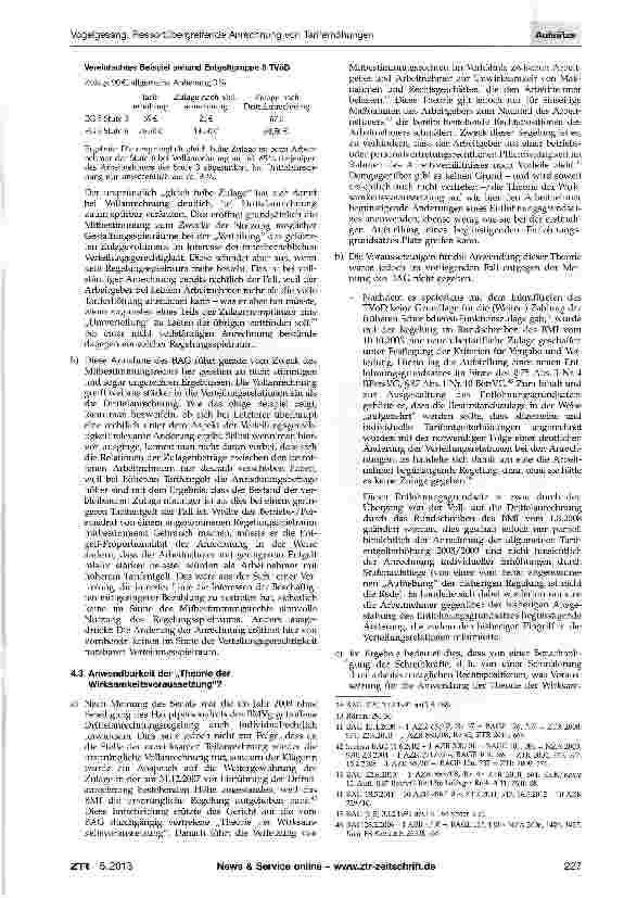 Vorschauseite 5: Ressortübergreifende Anrechnung von Tariferhöhungen auf übertarifliche Zulagen im Bundesdienst Anmerkung zum Urteil des BAG v. 22.5.2012 - 1 AZR 94/11 - ZTR 2012, 599