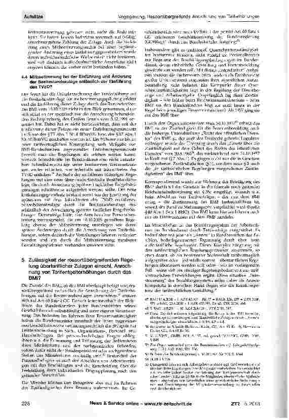 Vorschauseite 6: Ressortübergreifende Anrechnung von Tariferhöhungen auf übertarifliche Zulagen im Bundesdienst Anmerkung zum Urteil des BAG v. 22.5.2012 - 1 AZR 94/11 - ZTR 2012, 599