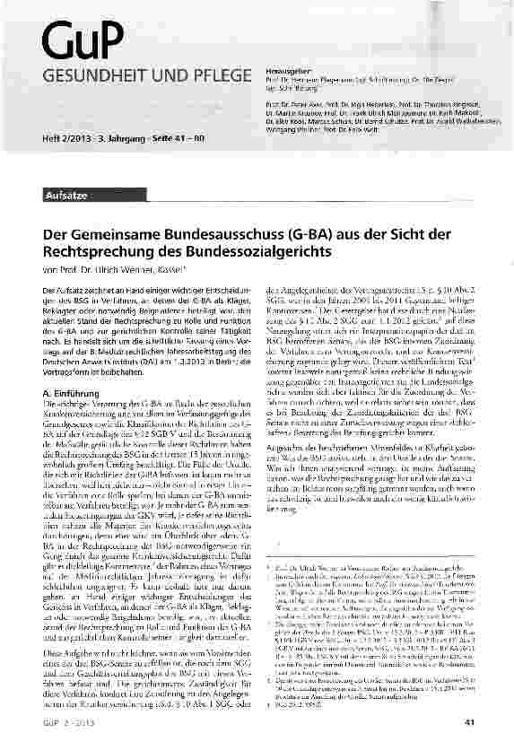 Vorschauseite 1: Der Gemeinsame Bundesausschuss (G-BA) aus der Sicht der Rechtsprechung des Bundessozialgerichts