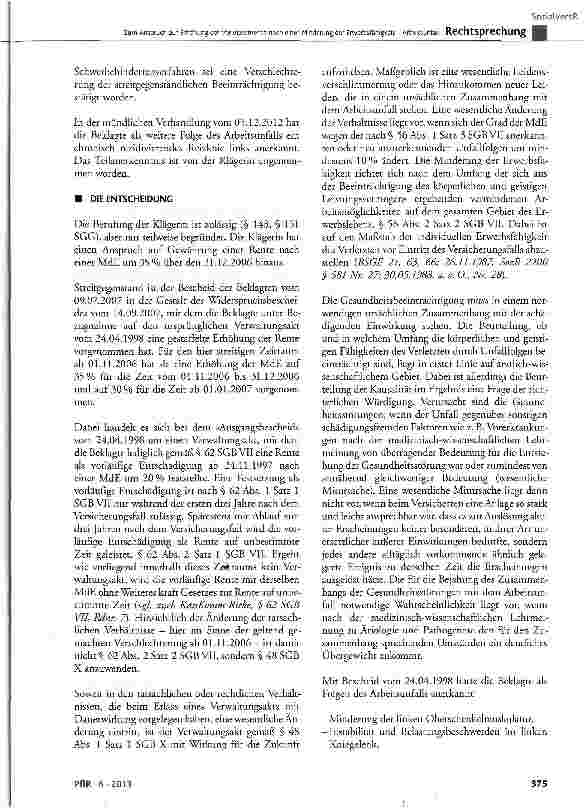 Vorschauseite 4: Zum Anspruch auf Erhöhung der Verletztenrente nach einer Minderung der Erwerbsfähigkeit - Arbeitsunfall SGBVII§ 56Abs. 1 Satz 3undAbs. 2Satz 2undSatz 3,§62Abs. 1 Satz lundAbs. 2Sa…