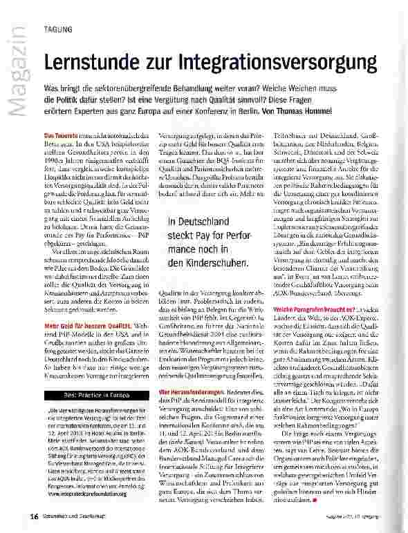 Vorschauseite 1: Lernstunde zur Integrationsversorgung