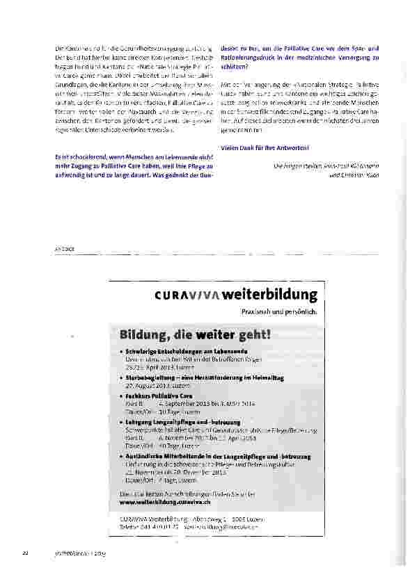 Vorschauseite 2: «Grosser Handlungsbedarf in der Versorgung und Finanzierung»