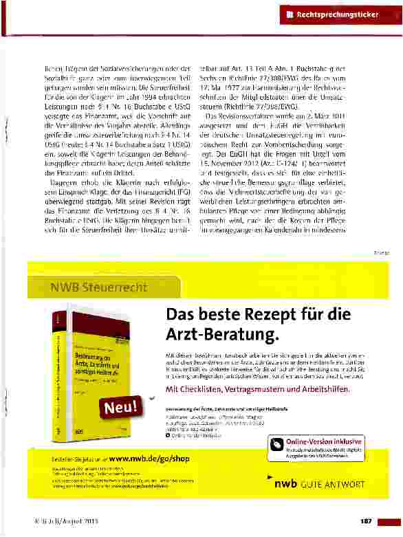 Vorschauseite 2: Steuerbefreiung von Umsätzen bei ambulanten Pflegeeinrichtungen
