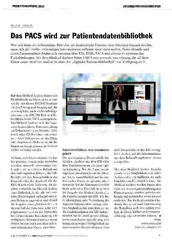 Vorschauseite 1: Das PACS wird zur Patientendatenbibliothek