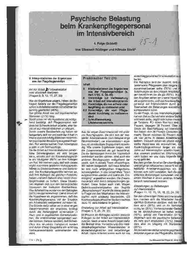 Vorschauseite 1: Psychische Belastung beim Krankenpflegepersonal im Intensivbereich