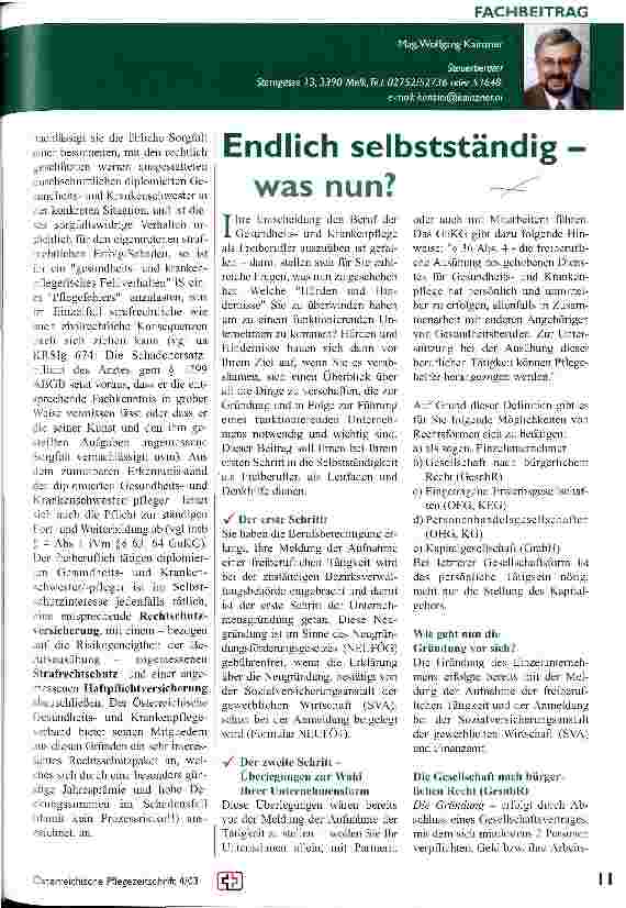 Vorschauseite 4: Die freiberufliche Berufsausübung der gehobenen Dienste für Gesundheitsund Krankenpflege aus berufsund haftungsrechtlicher Sicht
