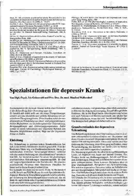 Vorschauseite 1: Spezialstationen für depressive Kranke