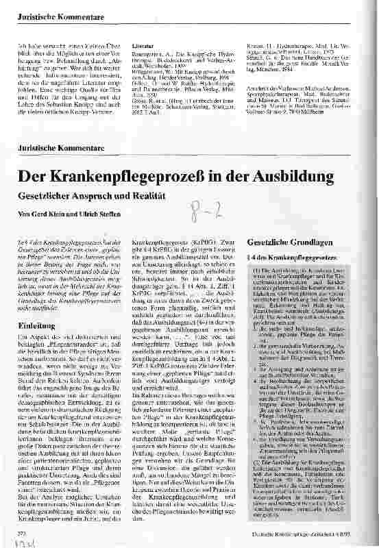 Vorschauseite 1: Der Krankenpflegeprozeß in der Ausbildung Gesetzlicher Anspruch und Realität