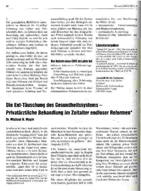Vorschauseite 1: Die Ent-Täuschung des Gesundheitssystems Privatärztliche Behandlung im Zeitalter endloser Reformen
