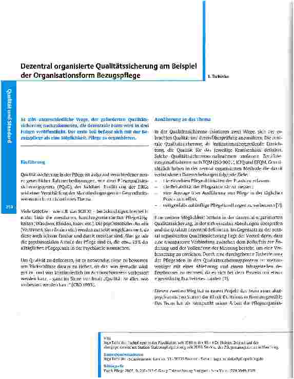 Vorschauseite 1: Dezentral organisierte Qualitätssicherung am Beispiel der Organisationsform Bezugspflege