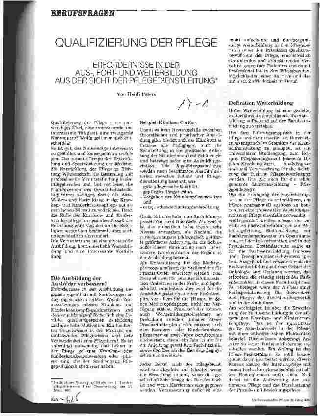 Vorschauseite 1: Qualifizierung der Pflege Erfordernisse in der Aus-, Fortund Weiterbildung aus der Sicht der Pflegedienstleitung (Vortrag)