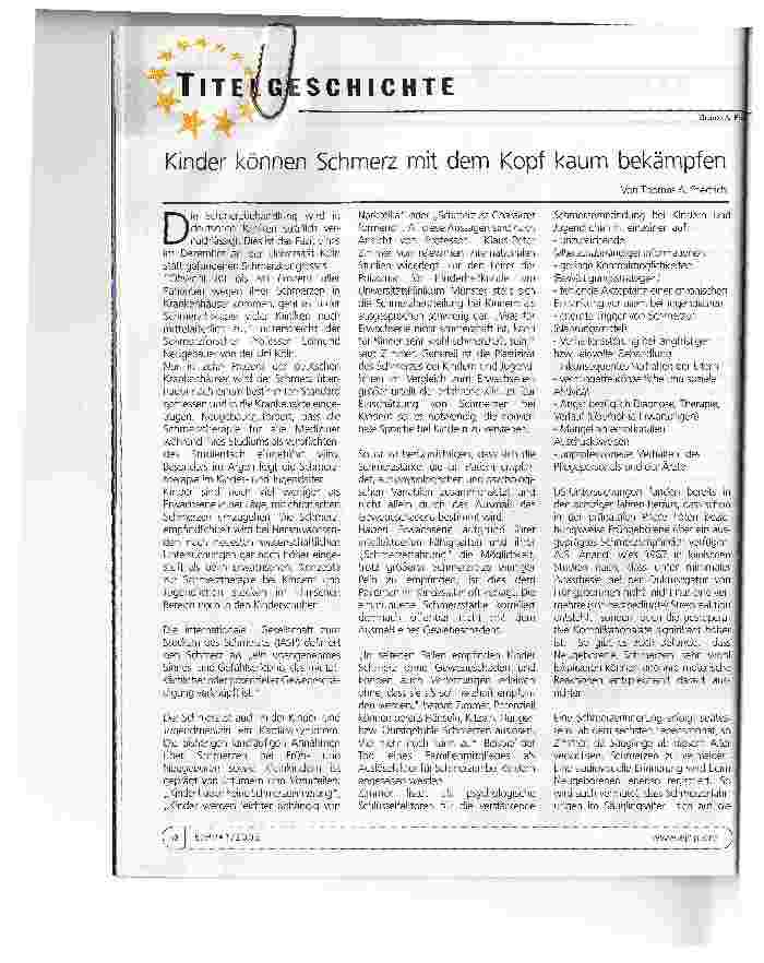 Vorschauseite 1: Kinder können Schmerz mit dem Kopf kaum bekämpfen