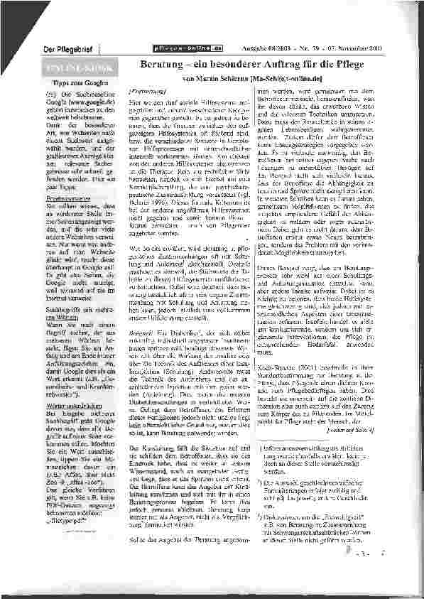 Vorschauseite 2: Beratung - ein besonderer Auftrag für die Pflege