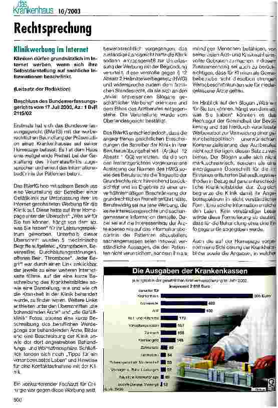 Vorschauseite 1: Klinikwerbung im Internet Beschluss des Bundesverfassungsgerichts vom 17. Juli 2003