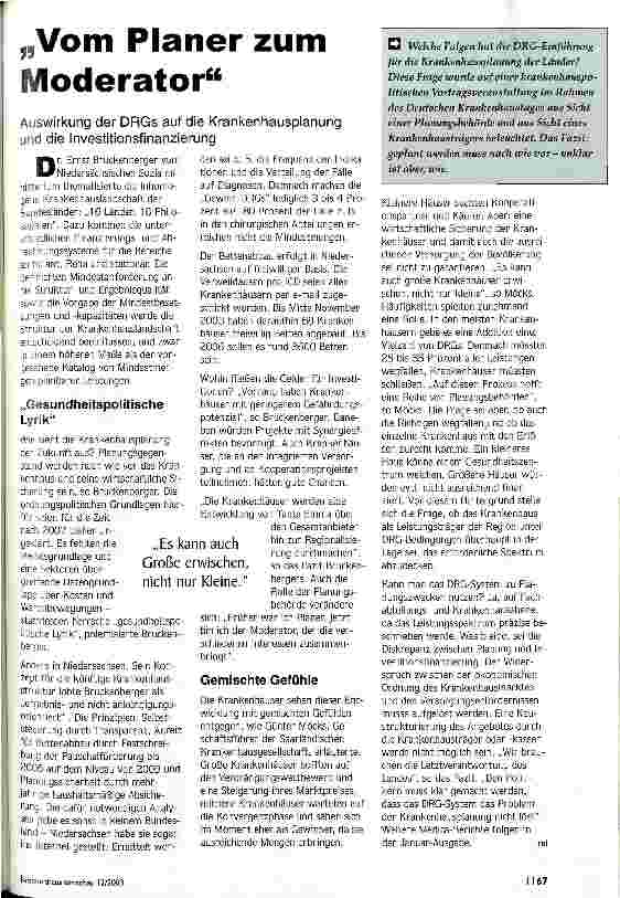Vorschauseite 1: Vom Planer zum Moderator Auswirkung der DRGs auf die Krankenhausplanung und die Investitionsfinanzierung