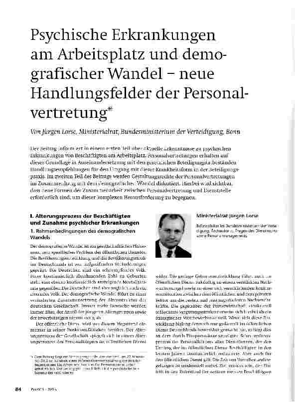 Vorschauseite 1: Psychische Erkrankungen am Arbeitsplatz und demografischer Wandel - neue Handlungsfelder der Personalvertretung