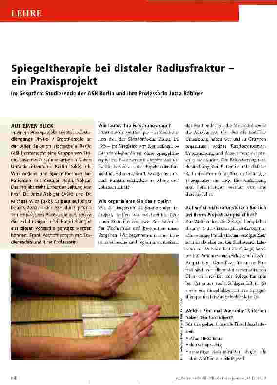Vorschauseite 1: Spiegeltherapie bei distaler Radiusfraktur ein Praxisprojekt
