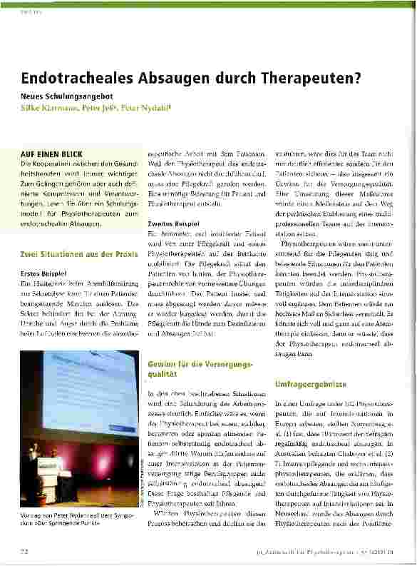Vorschauseite 1: Endotracheales Absaugen durch Therapeuten?