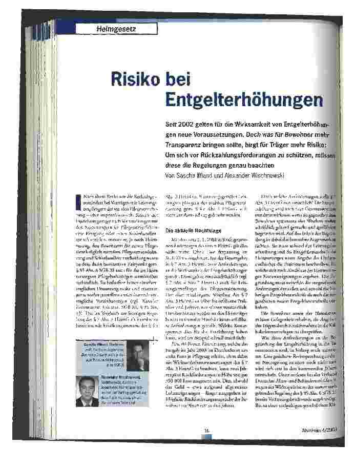 Vorschauseite 1: Risiko bei Entgelterhöhungen