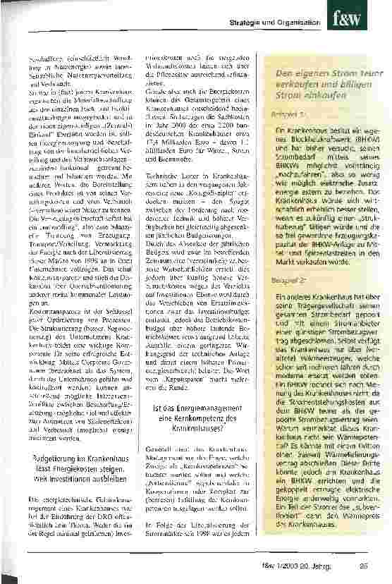 Vorschauseite 2: Krankenhäuser vernachlässigen das Energiemanagement Wie Kliniken den Einkauf optimieren und mit dem Verkauf von Wärme oder Strom Geld verdienen