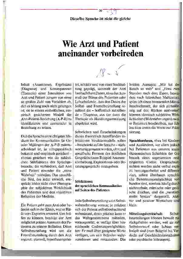 Vorschauseite 1: Wie Arzt und Patient aneinander vorbeireden Dieselbe Sprache ist nicht die gleiche