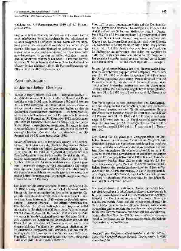 Vorschauseite 3: Die Personallage am 31.121982 in den Krankenhäusern
