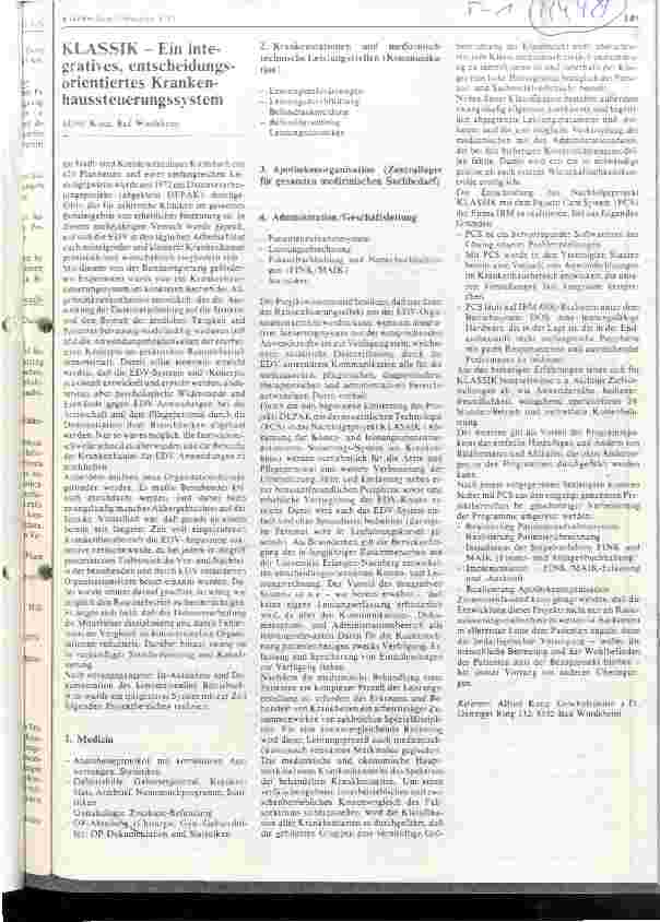 Vorschauseite 1: KLASSIK - Ein integratives, entscheidungsorientiertes Krankenhaussteuerungssystem