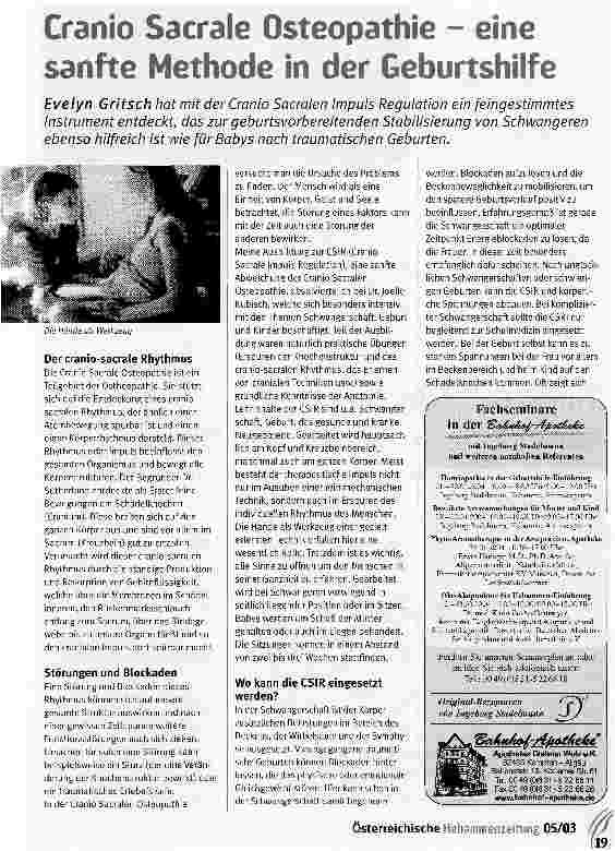 Vorschauseite 1: Cranio Sacrale Osteopathie - eine sanfte Methode in der Geburtshilfe